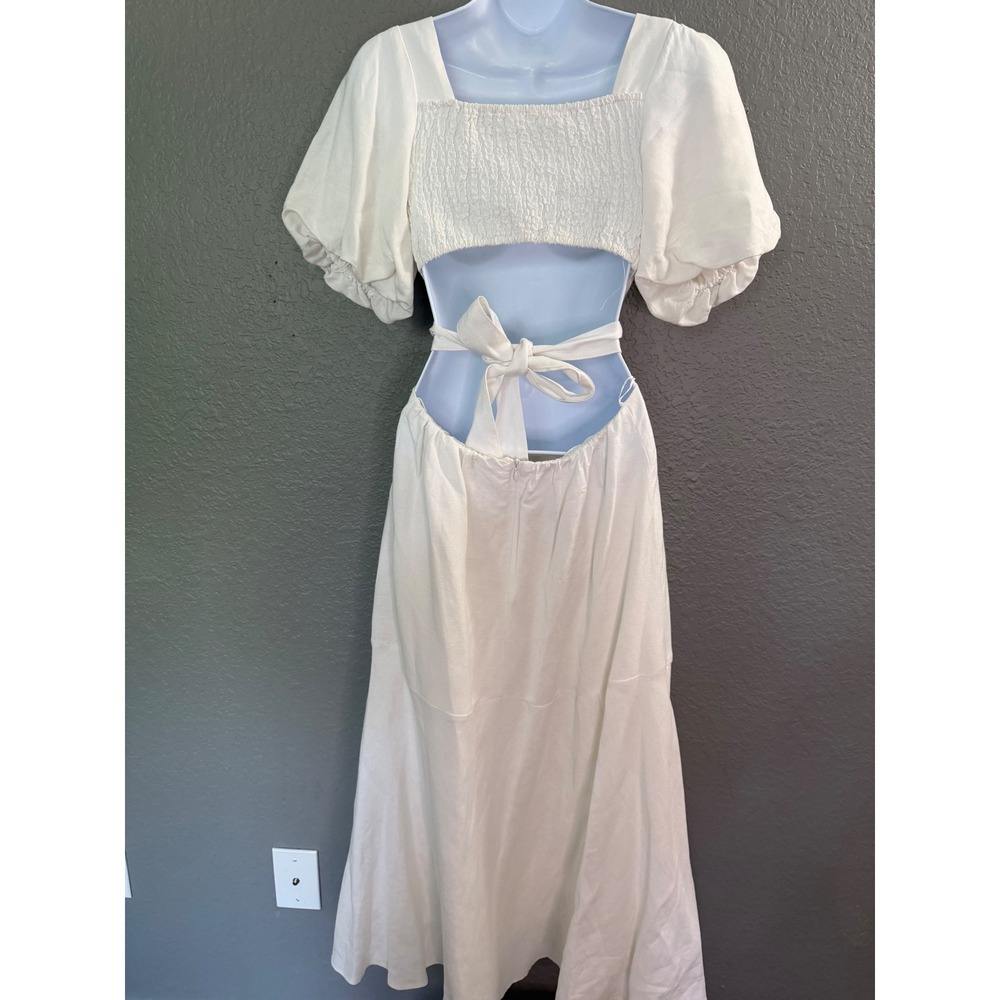 ASTR The Label White Romantic Dress XS Cutout Tie Back Tiered Midi Garden - Picture 10 of 14